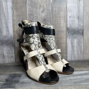 Womens Guess Boden Ivory Snakeskin Print Leather Open Toe Heels Sandals Size 8.5